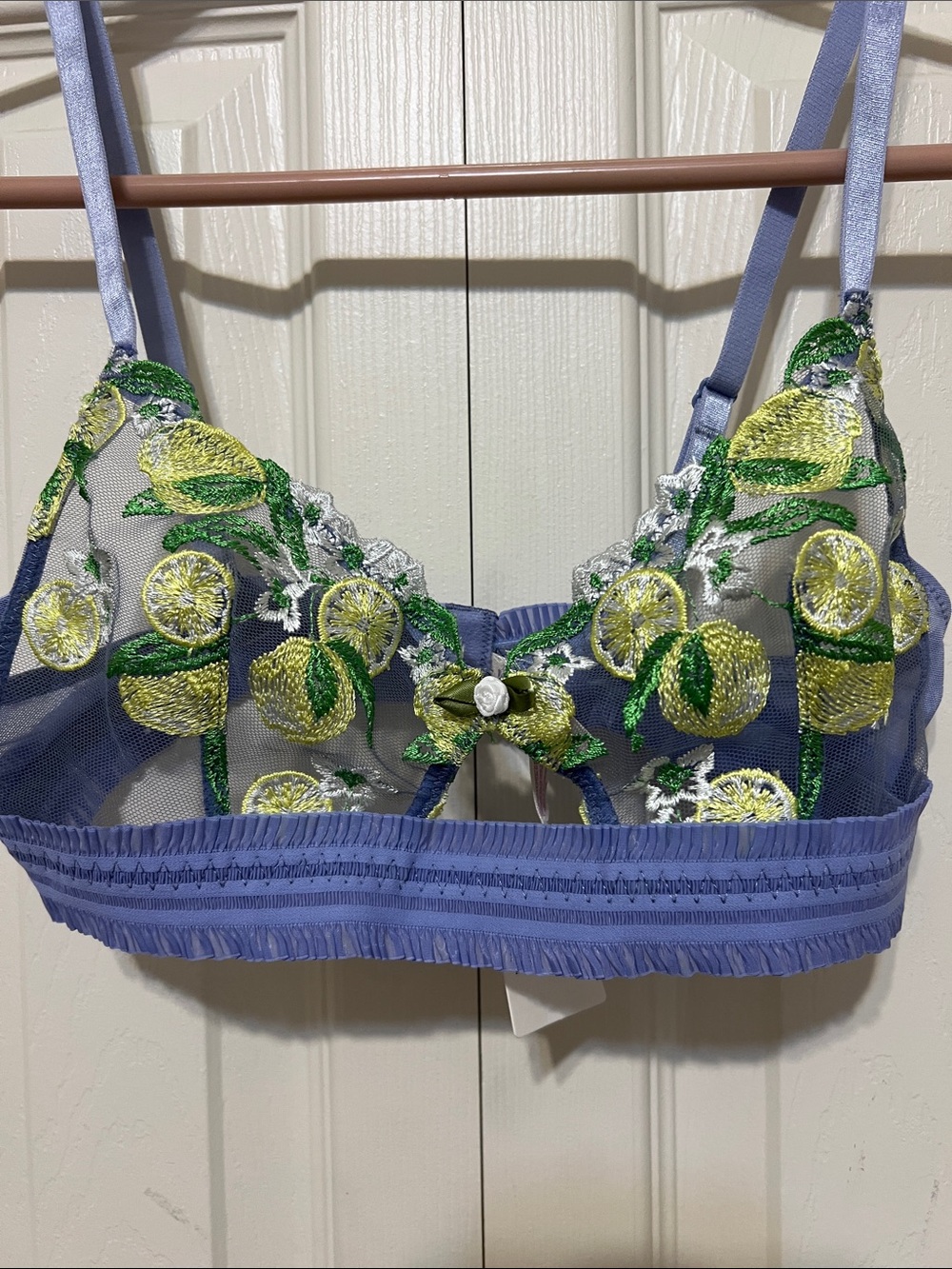 Anthropologie Lyrebird Lavender Sheer Bralette with Lemon Embroidery
